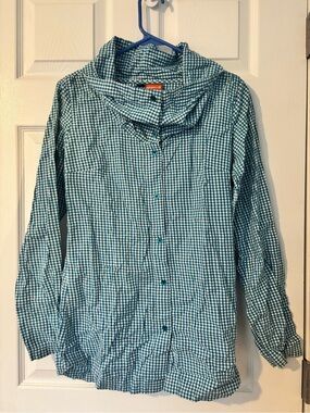 Merrell Teal and White Gingham Button Shirt